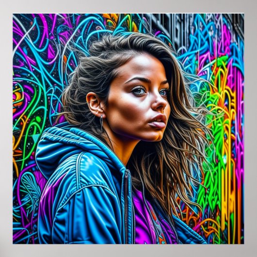 Hübsche Graffiti Street Art Colorful Woman Blank Poster (Vorne)