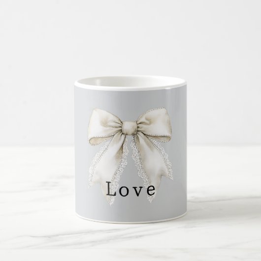 Hübsche graue Kunstspitze mit weißer Schleife Kaffeetasse (Mittel)