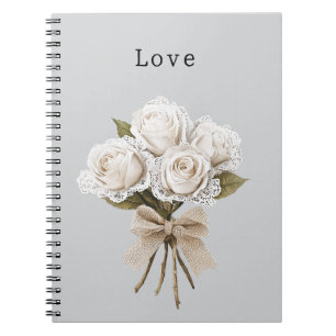 Hübsche graue Kunstspitze weiße Rosen floral Notizblock
