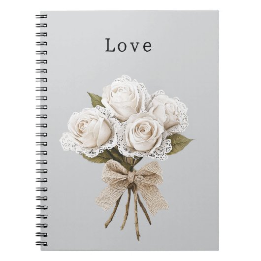 Hübsche graue Kunstspitze weiße Rosen floral Notizblock (Vorderseite)