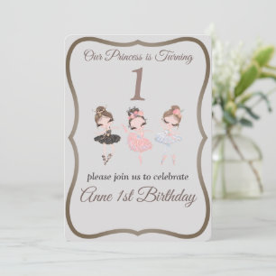 Hübsche Graue Rosa Ballerinas Prinzessin 1. Geburt Einladung