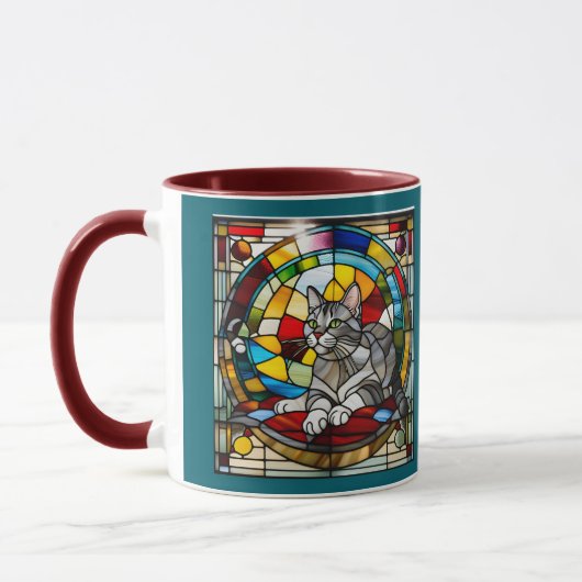 Hübsche Graue Tabby-Buntglas Tasse (Links)