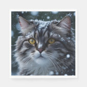 Hübsche graue Tabby Katze im Schneesturm Serviette (Vorderseite)