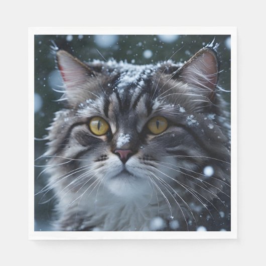 Hübsche graue Tabby Katze im Schneesturm Serviette (Vorderseite)