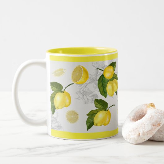 Hübsche Graue und gelbe Lemon-Tasse Zweifarbige Tasse (Mit Donut)