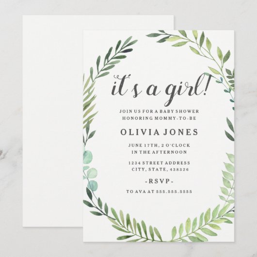 Hübsche Green Boho Wreath Baby Dusche Einladung (Vorne/Hinten)