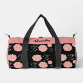 Hübsche große rosa Rosen mit Folionen auf schwarz Duffle Bag (Vorderseite)