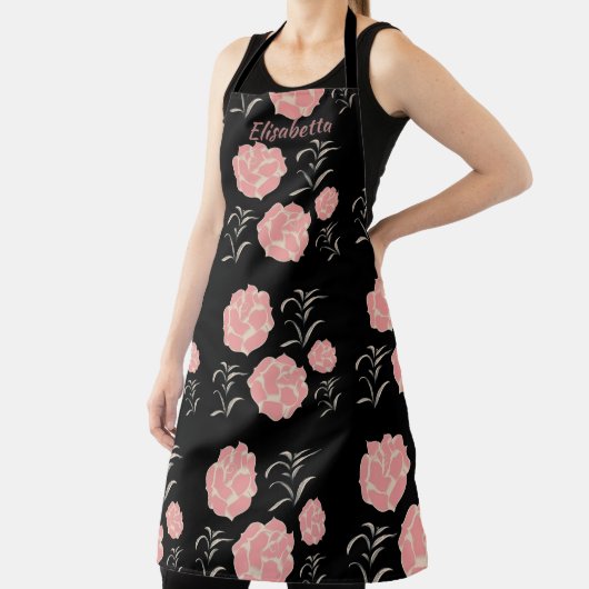 Hübsche große rosa Rosen mit Folionen auf schwarz Schürze (InSitu)