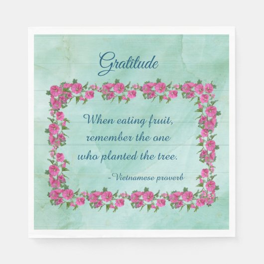 Hübsche Grün- und Rosendanken Serviette (Vorderseite)