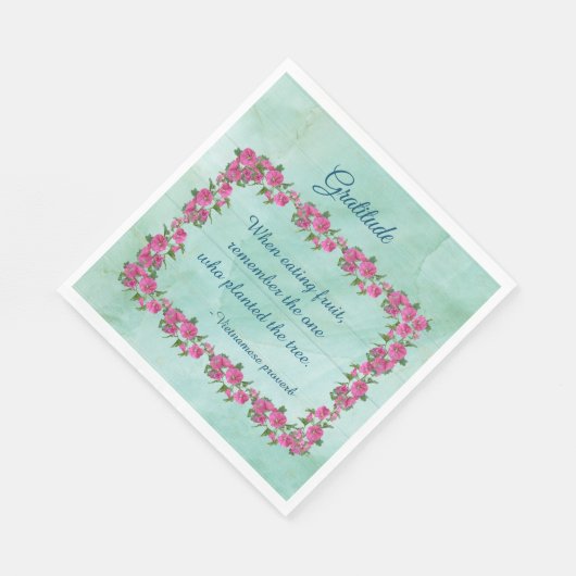 Hübsche Grün- und Rosendanken Serviette (Ecke)