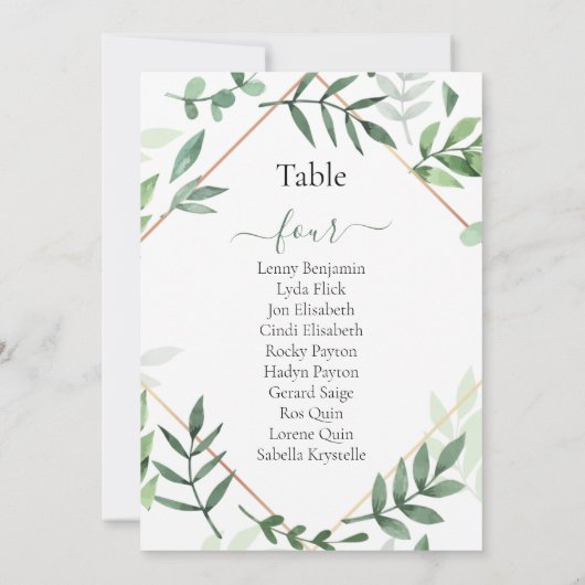 Hübsche grüne Blätter Tischnummer Sitzplan (Rückseite)