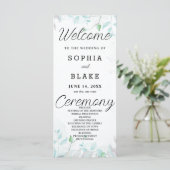 Hübsche Grüne Blätter Weißes Hochzeitsprogramm (Stehend Vorderseite)