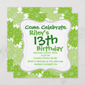 Hübsche grüne Blume blüht Blumenmuster Einladung (Vorne/Hinten)