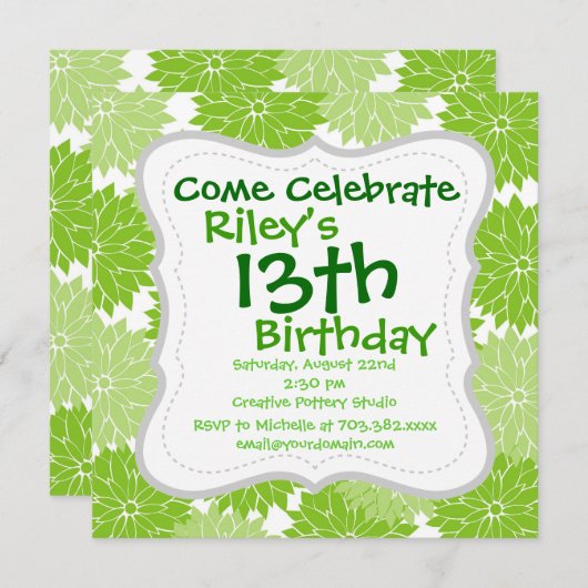 Hübsche grüne Blume blüht Blumenmuster Einladung (Vorne/Hinten)