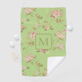 Hübsche grüne Blumen Damen-Monogramm Golfhandtuch (Insitu)