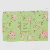 Hübsche grüne Blumen Damen-Monogramm Golfhandtuch (Horizontal)