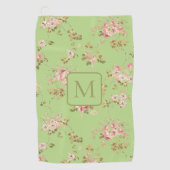Hübsche grüne Blumen Damen-Monogramm Golfhandtuch (Vorderseite)