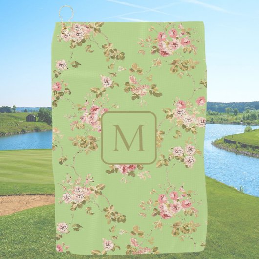 Hübsche grüne Blumen Damen-Monogramm Golfhandtuch