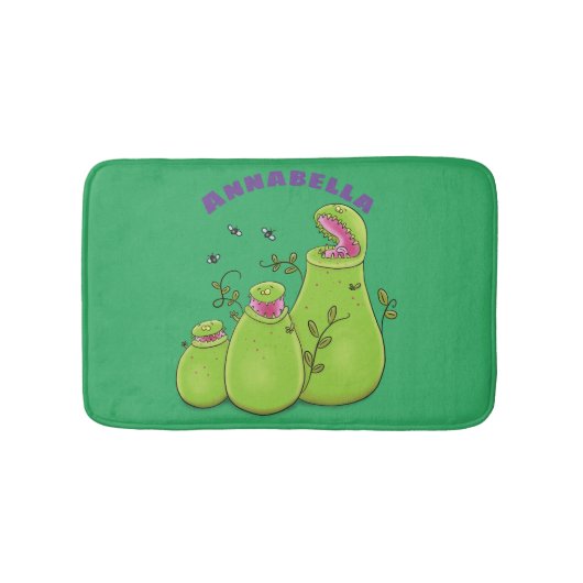Hübsche grüne Fleischfresser-Pflanze Cartoon Badematte (Vorderseite)