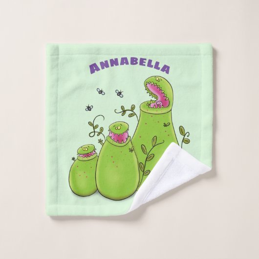 Hübsche grüne Fleischfresser-Pflanze Cartoon Badhandtuch Set (Waschlappen)