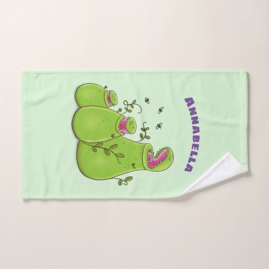 Hübsche grüne Fleischfresser-Pflanze Cartoon Badhandtuch Set (Handtuch)