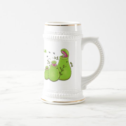 Hübsche grüne Fleischfresser-Pflanze Cartoon Bierglas (Rechts)