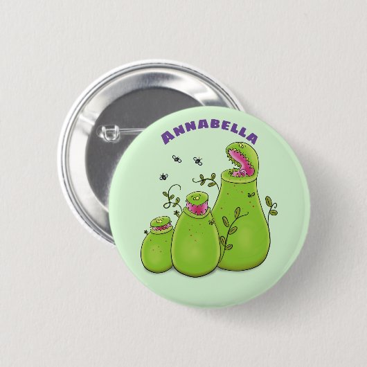 Hübsche grüne Fleischfresser-Pflanze Cartoon Button (Vorne & Hinten)