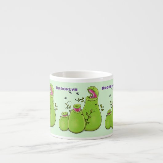 Hübsche grüne Fleischfresser-Pflanze Cartoon Espressotasse (Vorderseite)