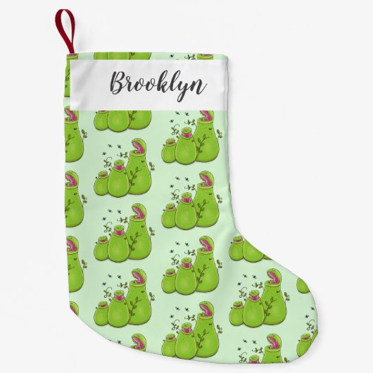 Hübsche grüne Fleischfresser-Pflanze Cartoon Kleiner Weihnachtsstrumpf (Vorderseite)