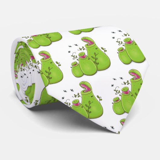 Hübsche grüne Fleischfresser-Pflanze Cartoon Krawatte (Gerollt)