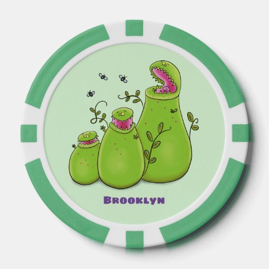 Hübsche grüne Fleischfresser-Pflanze Cartoon Pokerchips (Vorderseite)