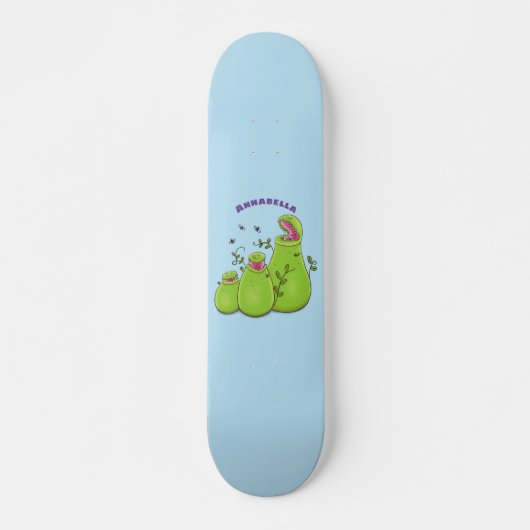 Hübsche grüne Fleischfresser-Pflanze Cartoon Skateboard (Vorne)