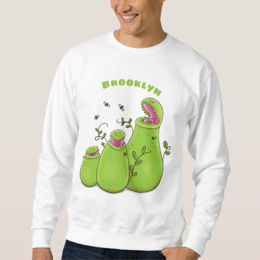 Hübsche grüne Fleischfresser-Pflanze Cartoon Sweatshirt (Vorderseite)