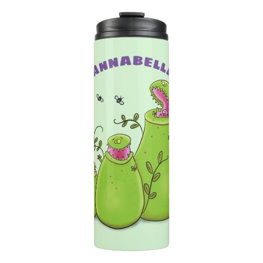 Hübsche grüne Fleischfresser-Pflanze Cartoon Thermosbecher (Vorderseite)