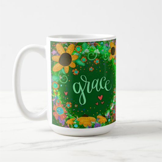 Hübsche Grüne Grace Inspiriere Ein-Wort-Kunst Kaffeetasse (Links)