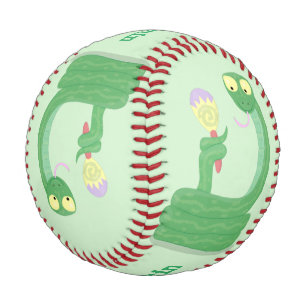 Hübsche grüne Schlange mit Maraca-Cartoon Baseball