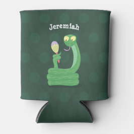 Hübsche grüne Schlange mit Maraca-Cartoon Dosenkühler