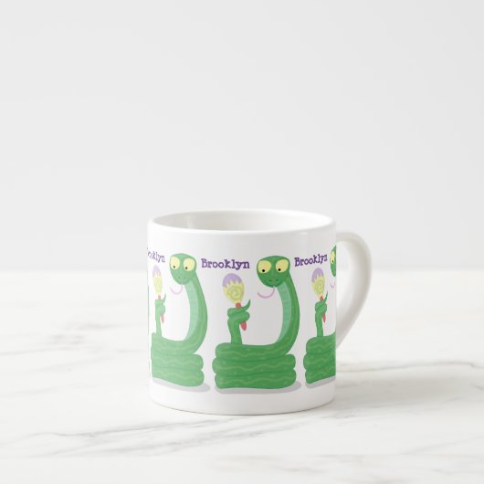 Hübsche grüne Schlange mit Maraca-Cartoon Espressotasse (Vorderseite Rechts)