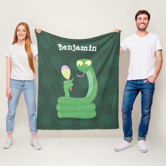 Hübsche grüne Schlange mit Maraca-Cartoon Fleecedecke (Beispiel)