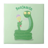 Hübsche grüne Schlange mit Maraca-Cartoon Fliese (Vorderseite)