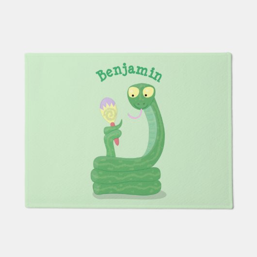 Hübsche grüne Schlange mit Maraca-Cartoon Fußmatte (Vorderseite)