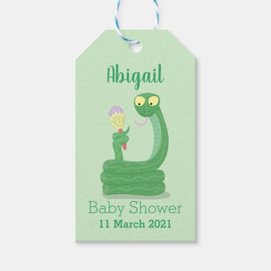 Hübsche grüne Schlange mit Maraca-Cartoon Geschenkanhänger (Vorderseite)