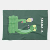 Hübsche grüne Schlange mit Maraca-Cartoon Geschirrtuch (Horizontal)