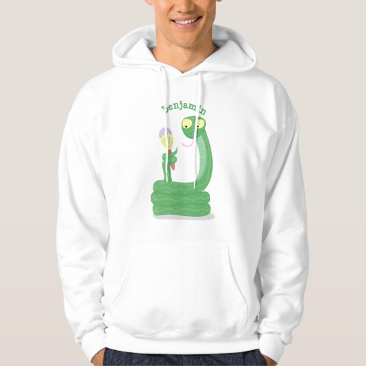 Hübsche grüne Schlange mit Maraca-Cartoon Hoodie (Vorderseite)