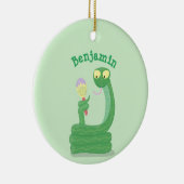 Hübsche grüne Schlange mit Maraca-Cartoon Keramik Ornament (Rechts)