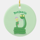 Hübsche grüne Schlange mit Maraca-Cartoon Keramik Ornament (Hinten)
