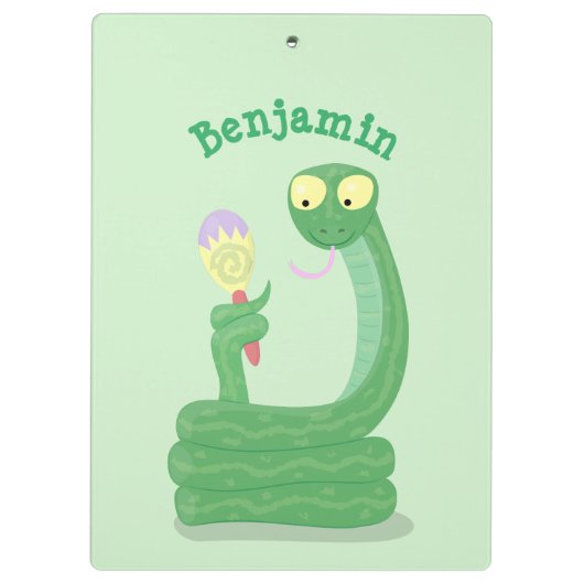 Hübsche grüne Schlange mit Maraca-Cartoon Klemmbrett (Rückseite)