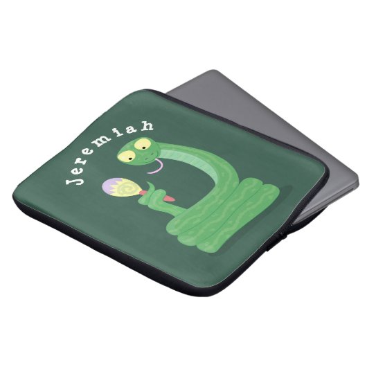 Hübsche grüne Schlange mit Maraca-Cartoon Laptopschutzhülle (Vorne Oben)
