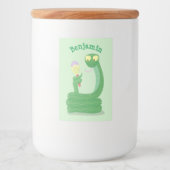 Hübsche grüne Schlange mit Maraca-Cartoon Lebensmitteletikett (Vorderseite)