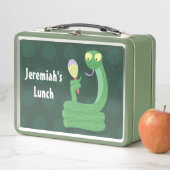 Hübsche grüne Schlange mit Maraca-Cartoon Metall Brotdose (Beispiel)